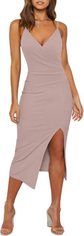 WAYMAKER Sexy V Neck Spaghetti Strap Bodycon Dress - Flattering Fit