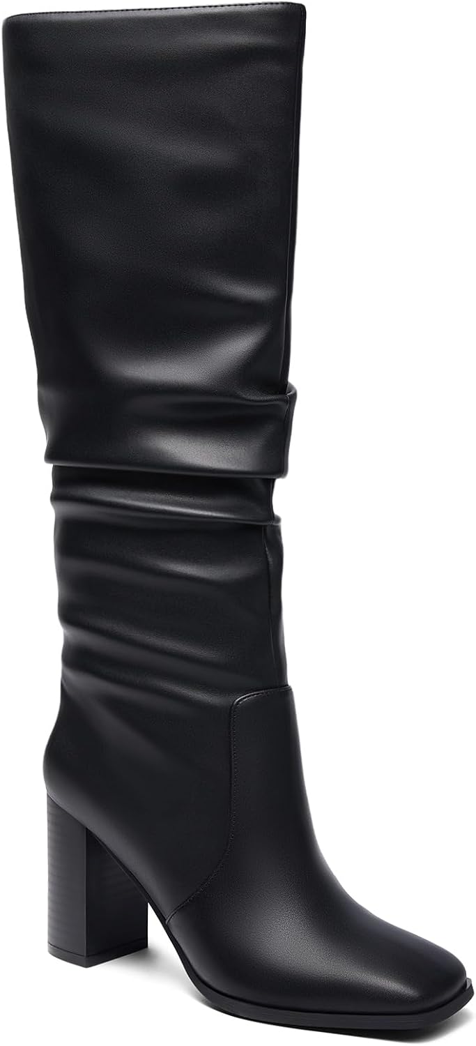Juliet Holy Womens Knee High Boots with Chunky High Heel Style