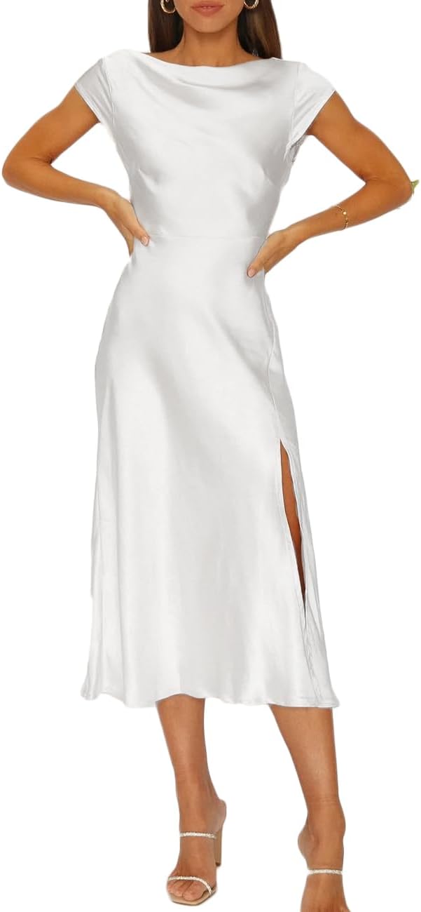 Women's Summer Satin Elegance Backless Twist Midi Dress 2025
