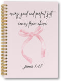 Pink Bow Coquette Notebook - Pink Preppy Christian Spiral Notebook