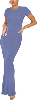 REORIA Women's Basic Summer Casual Lounge Long Dress - Bodycon Maxi