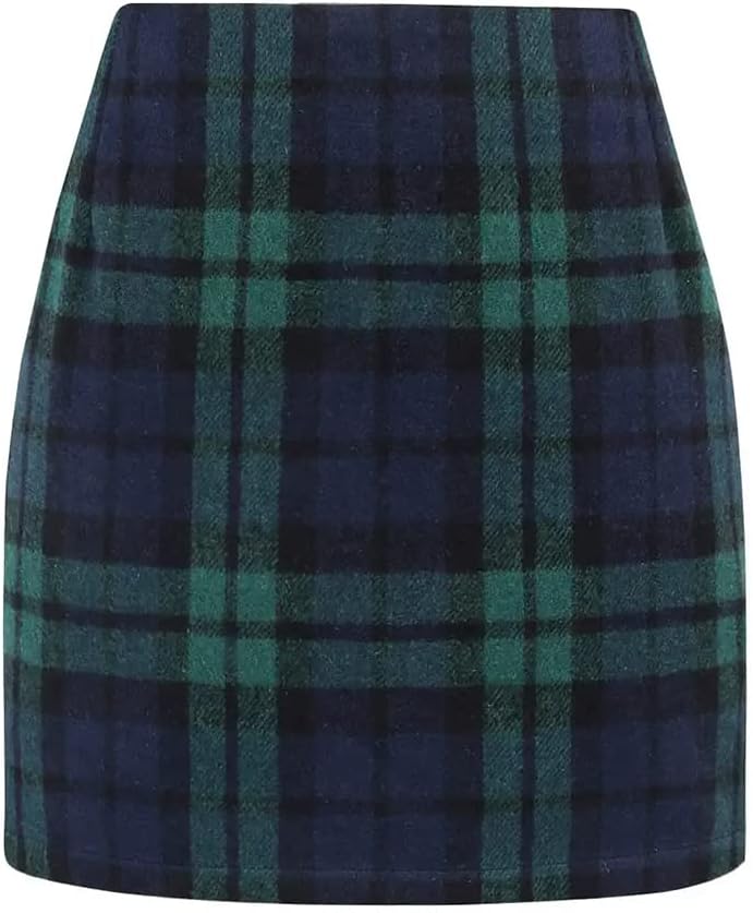 Kinghua Womens Wool Plaid Mini Skirt for Fall and Winter Wear