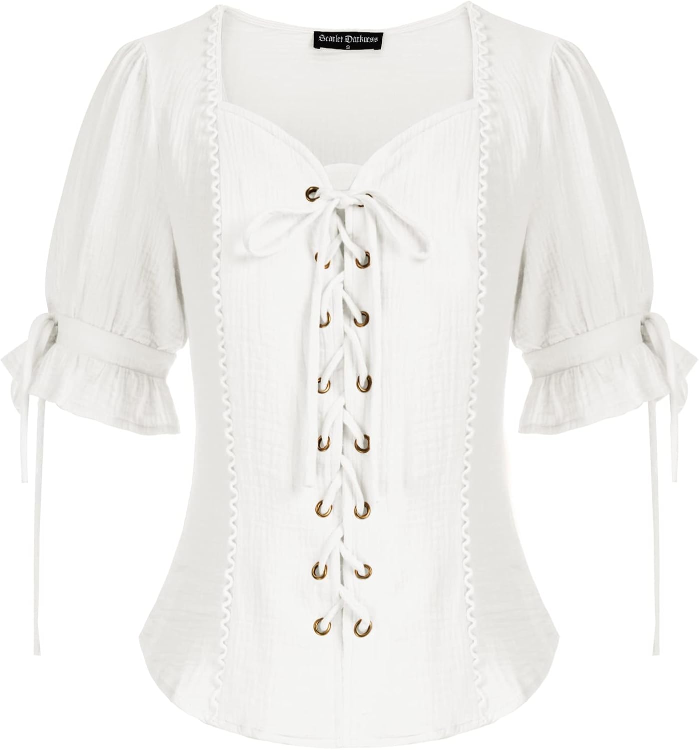 Renaissance Shirts for Women Summer Plus Size Lace-up Tops