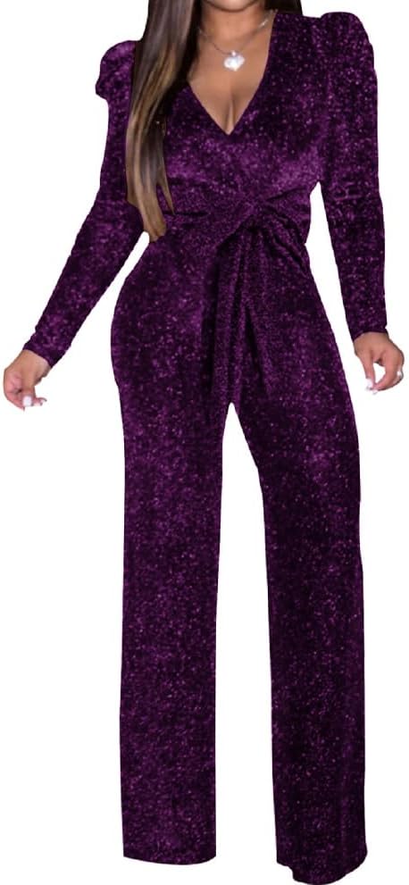 Sparkly Jumpsuits for Women: Elegant Long Sleeve Rompers