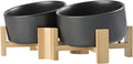 Slanted Ceramic Dog and Cat Bowl with Wooden Stand - Tilted 15 Feed