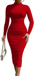 LAGSHIAN Women's Cocktail Bodycon Long Sleeve Mesh Midi Dress