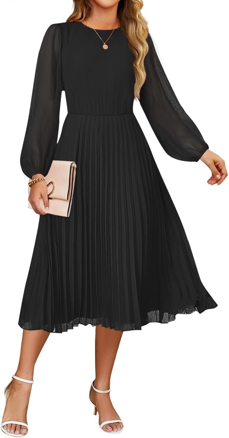 ZESICA Swing Pleated Cocktail Midi Dress