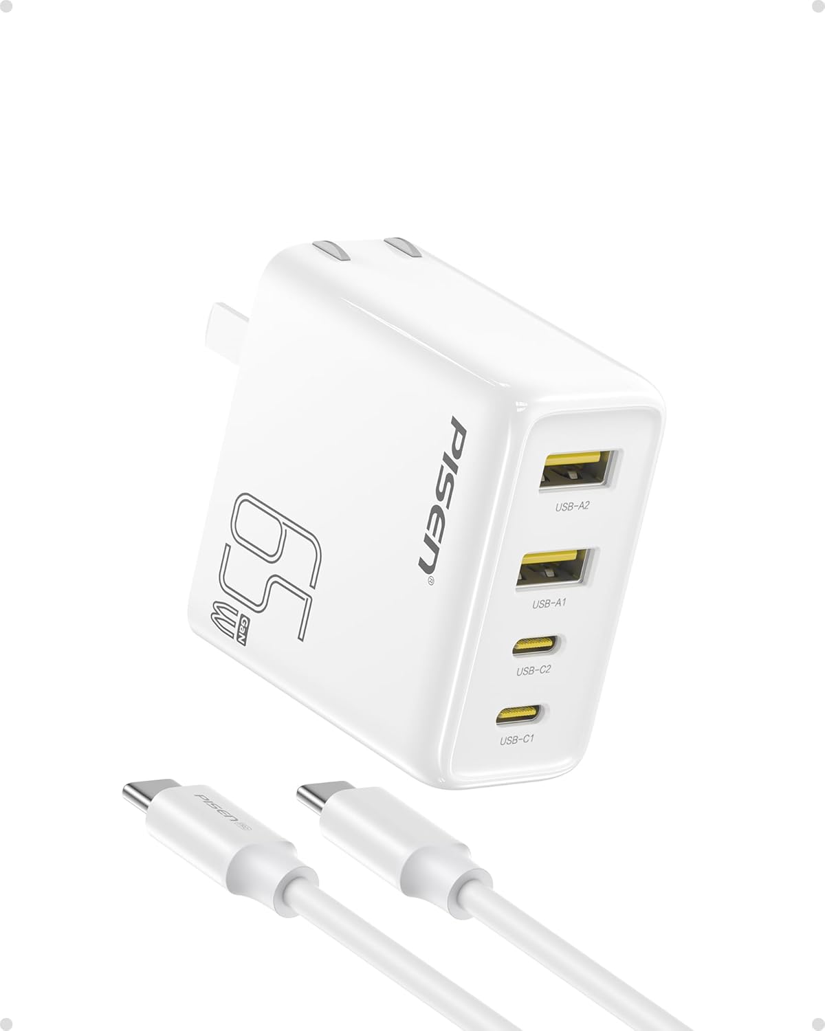 PISEN 65W USB C Fast Charger with 4FT USB-C Cable for All Devices