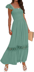 ZESICA Summer Lace Strap Smocked High Waist Maxi Dress - Flowy Boho
