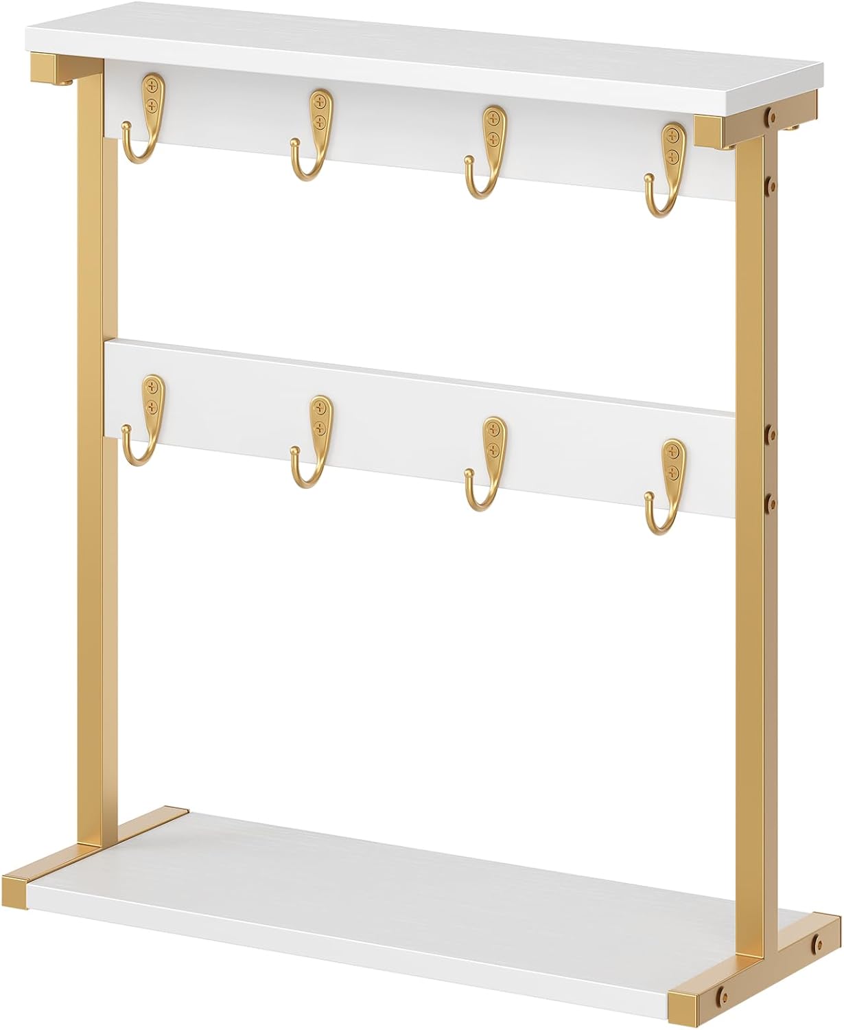 Vintage 2 Tier Mug Tree Rack with 8 Hooks and Open Shelves