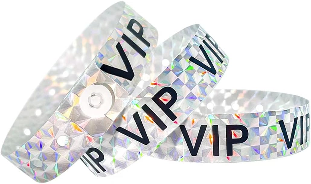 OUCHAN Holographic VIP Plastic Party Wristbands for Events
