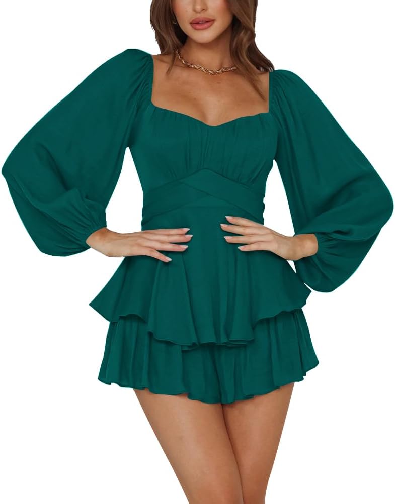 LYANER Women's Ruffle Layer Tie Mini Short Romper for All Occasions