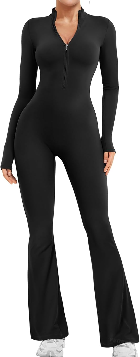 YEOREO Women Long Sleeve Flare Workout Jumpsuit for Style