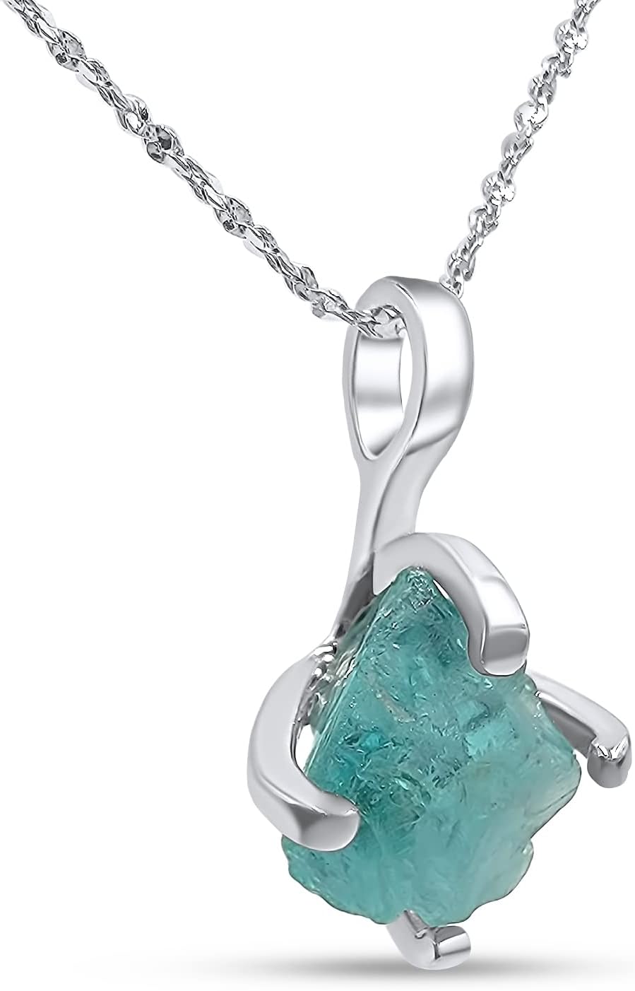 Natural Raw Gemstone Pendant Chain Necklace in White Gold