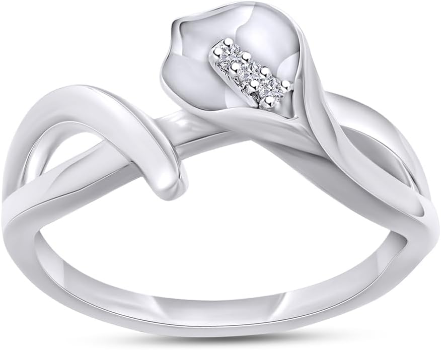 Round Cut White Natural Diamond Accent Calla Lily Ring Jewelry