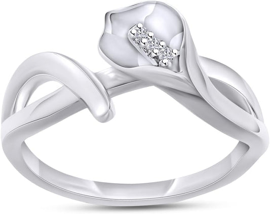 Round Cut White Natural Diamond Accent Calla Lily Ring Jewelry
