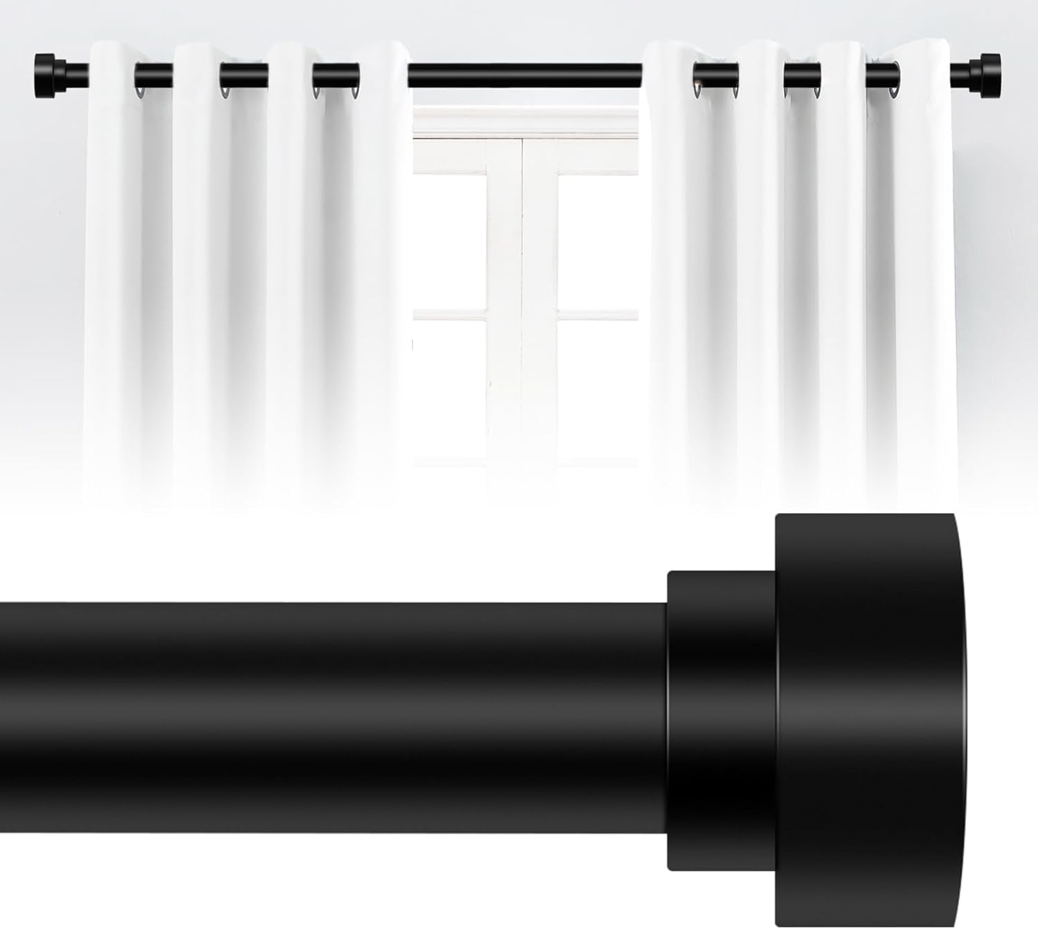 Adjustable Black Curtain Rod: Heavy Duty, Easy Install, Modern Decor - 28-48 Inch