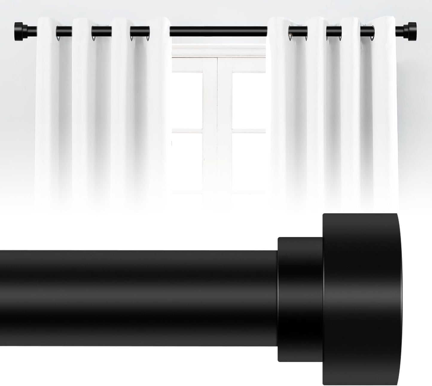 Adjustable Matte Black Curtain Rod: 66-120In, Heavy Duty, Easy Install
