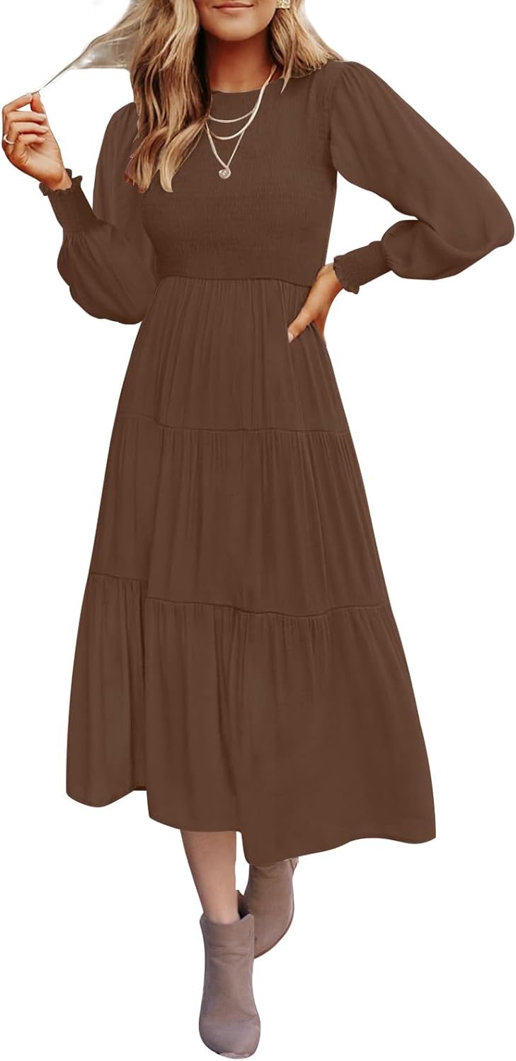 ZESICA Women's Casual Long Sleeve Midi Dress for Every Occasion