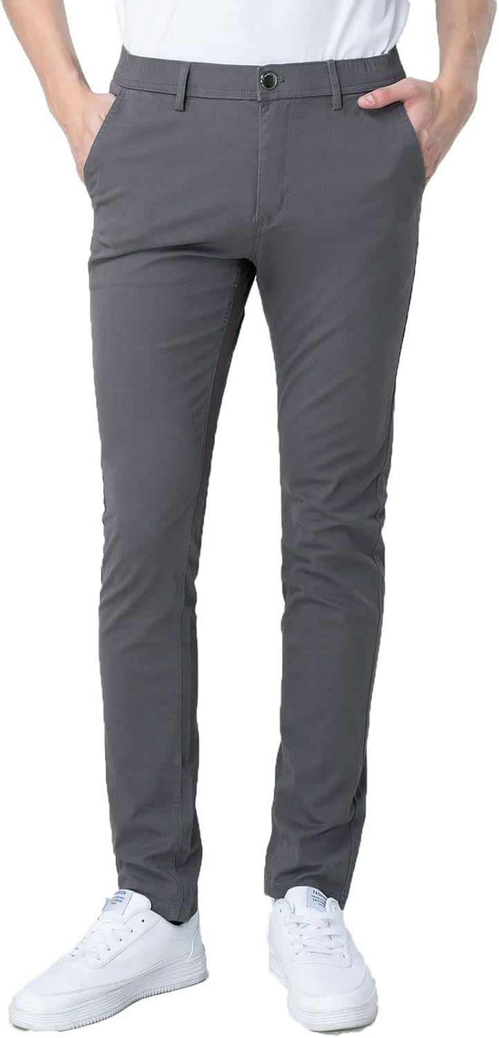 Plaid&Plain Mens Skinny Khaki Pants for a Modern Look