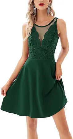 GRACE KARIN Women Sleeveless Lace Patchwork Deep V-Neck Dress