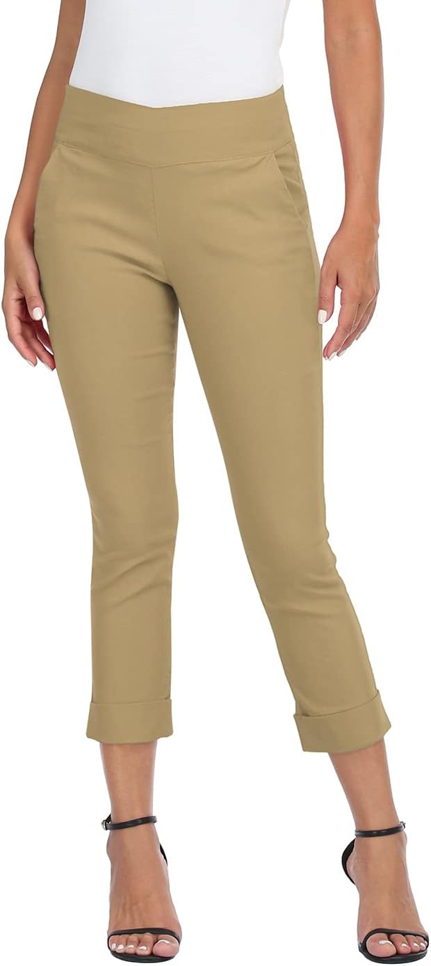 HDE Pull On Capri Pants for Women with Pockets and Comfort