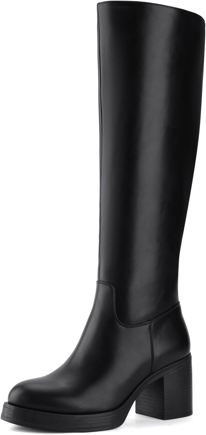 Shoe'N Tale Platform Knee High Boots for Women with Chunky Heel