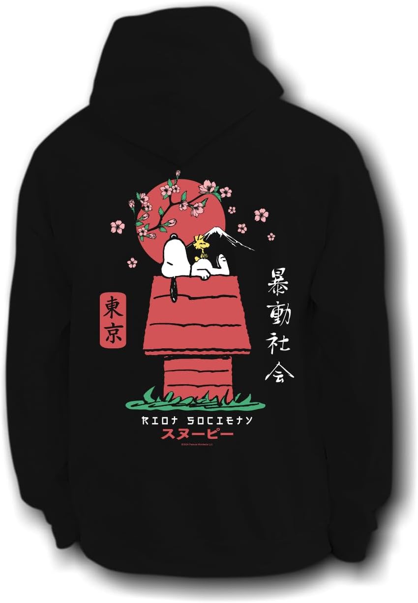 Riot Society Men's Graphic Hoodie with Snoopy and Woodstock Design