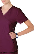 KOI Lite Women's Philosophy Mock Wrap Side Zipper Solid Scrub Top wash