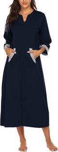 Ekouaer Zipper Robe 3/4 Sleeves Mid-Calf Loungewear - Cozy Everyday up