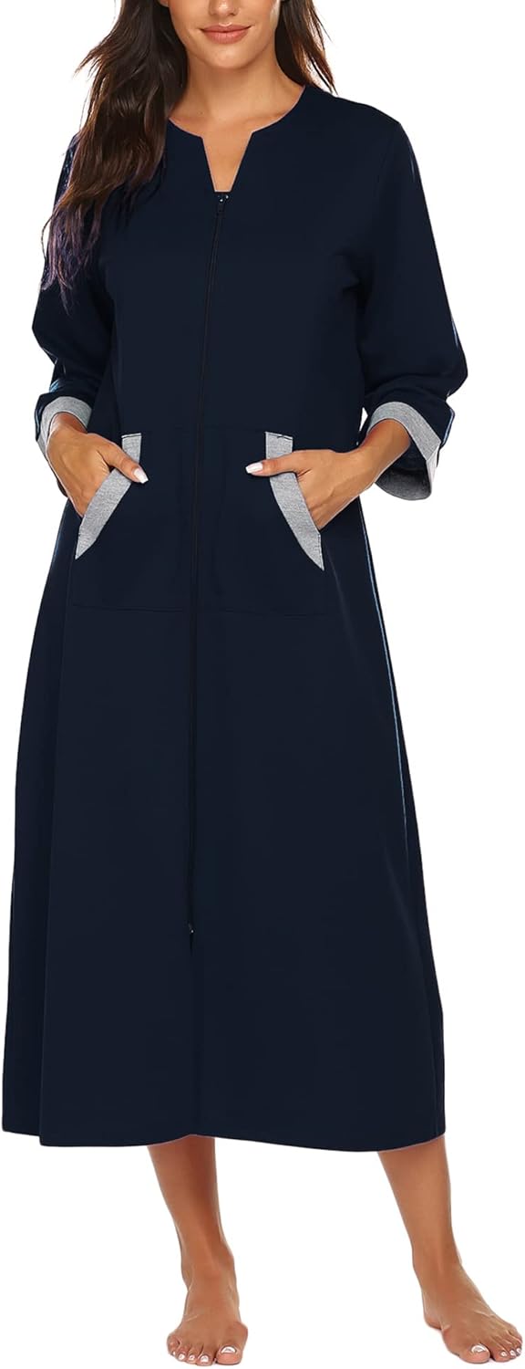 Ekouaer Women Zipper Robe with Pockets for Cozy Comfort