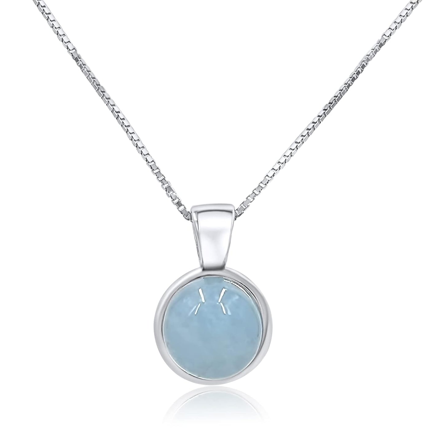 Natural Aquamarine 8mm Round Pendant in White Gold Setting