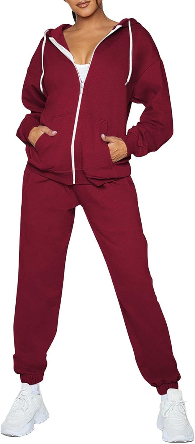 Fixmatti Womens Fall Tracksuit Zip Up Hoodie and Sweatpants Set