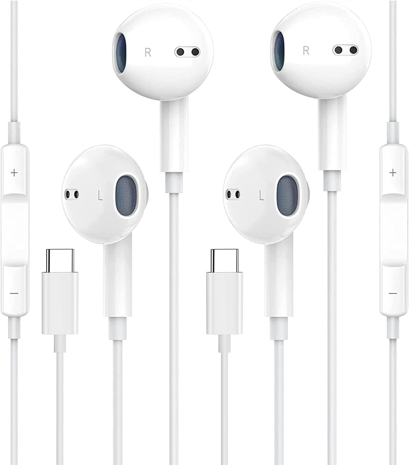 Addtam USB C Earbuds 2 Pack - Noise Cancelling & Mic - iPhone 15/16, Galaxy S23/S22
