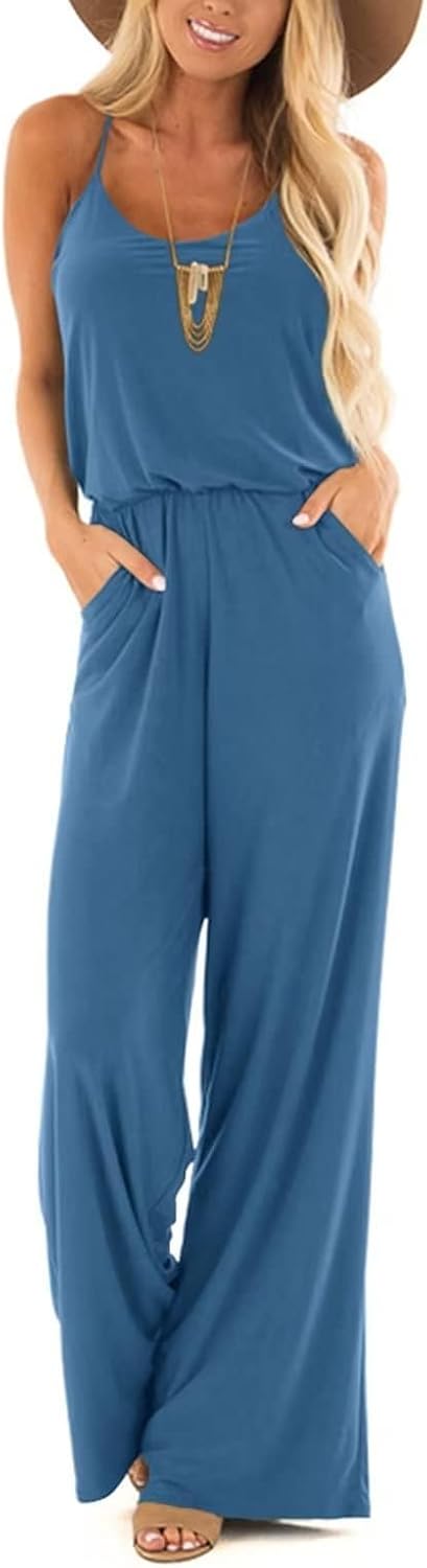 Lacozy Womens Casual Sleeveless Spaghetti Strap Jumpsuit