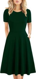 Women's Elegant Knee Length Vintage A-Line Dress - Flattering Office