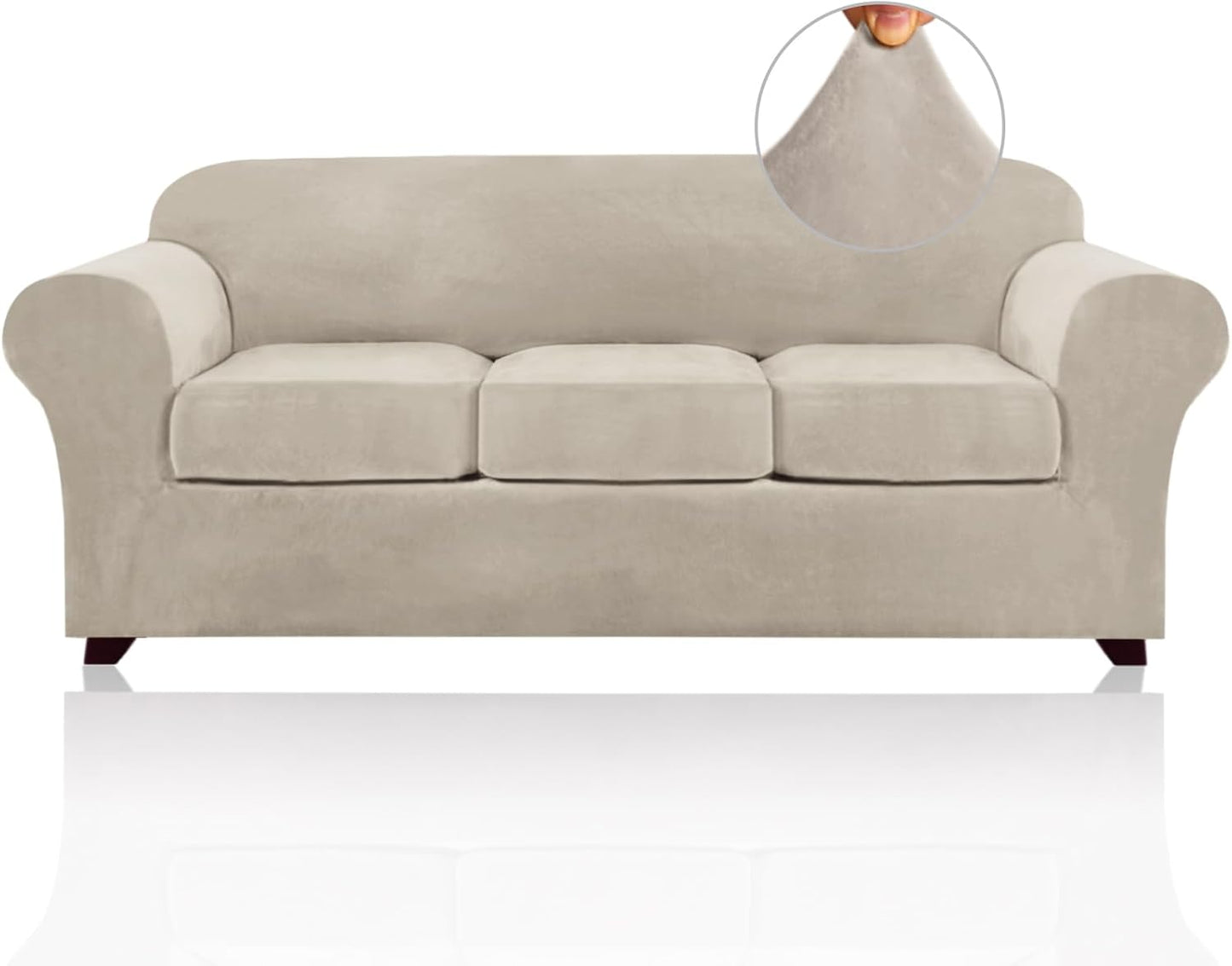 PrinceDeco Velvet Couch Covers for Sofa Soft 4 Pieces Set