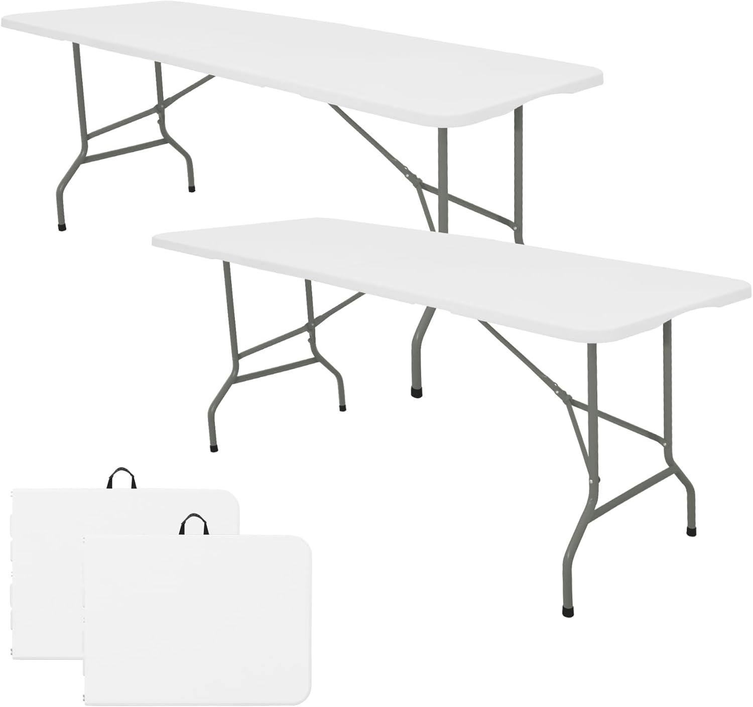 Set of 2 Folding Tables 8 FT Portable Heavy Duty Plastic