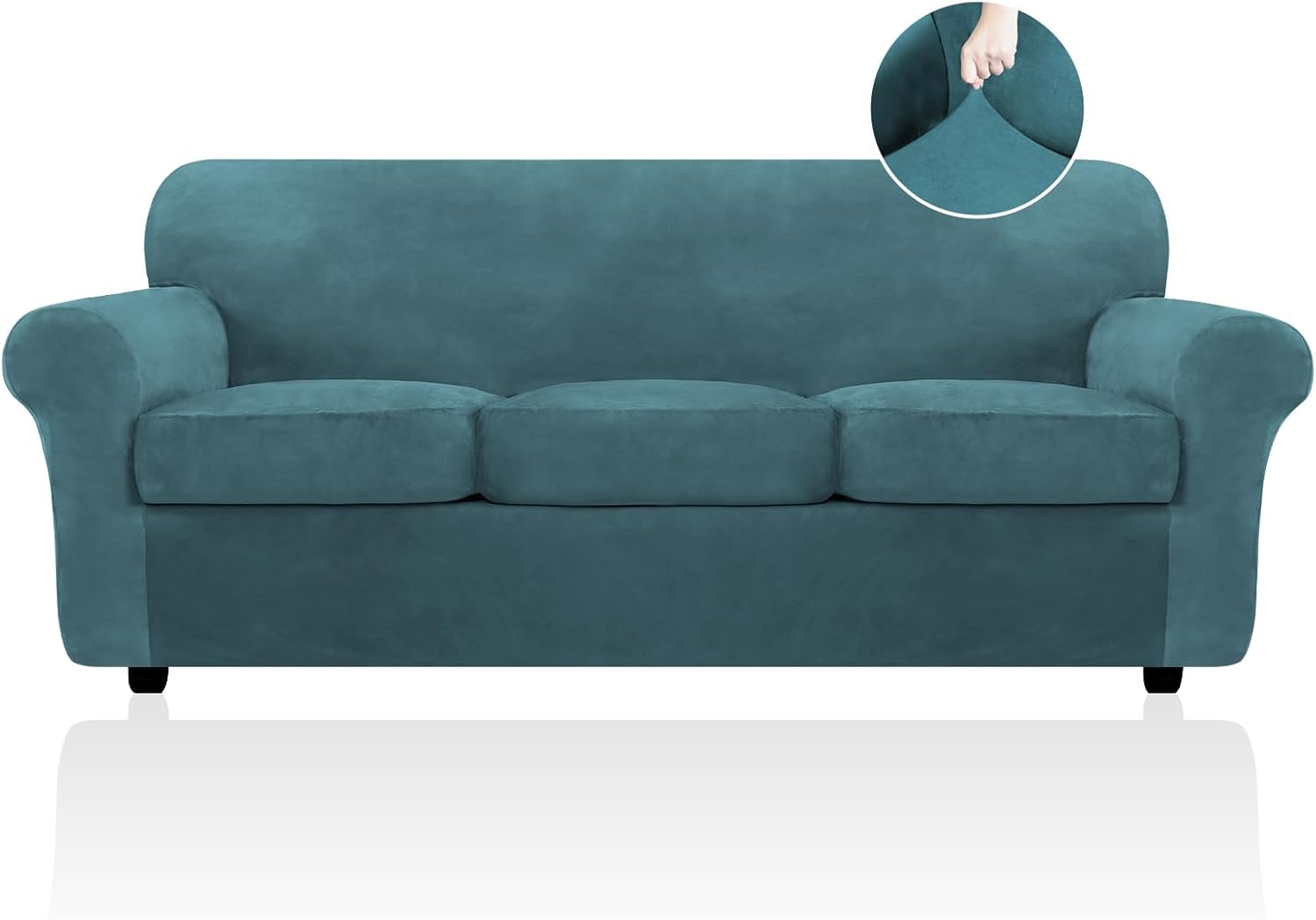 FestiCorp Velvet Sofa Covers for 3 Seat Couch in Peacock Blue