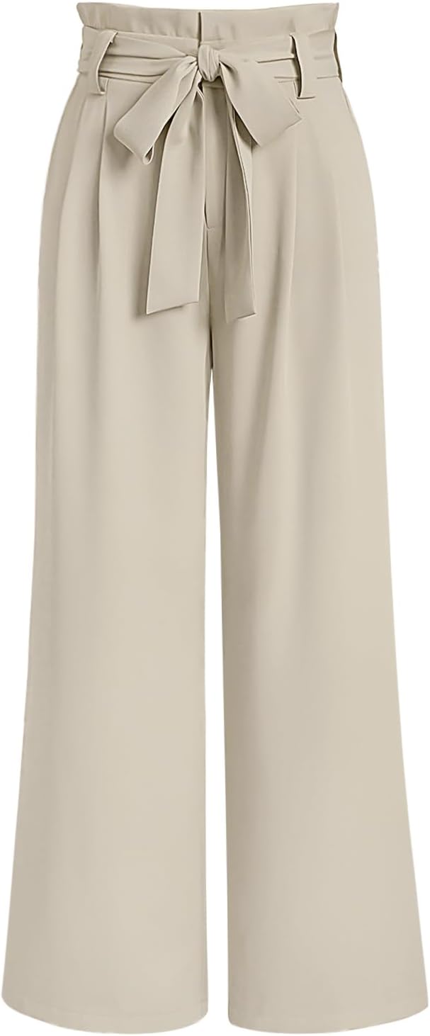 Wide Leg Dress Pants for Women - Elegant Paperbag Trousers