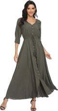 Summer Floral Maxi Dress for Women Rayon Button Up Split - Flowy Boho