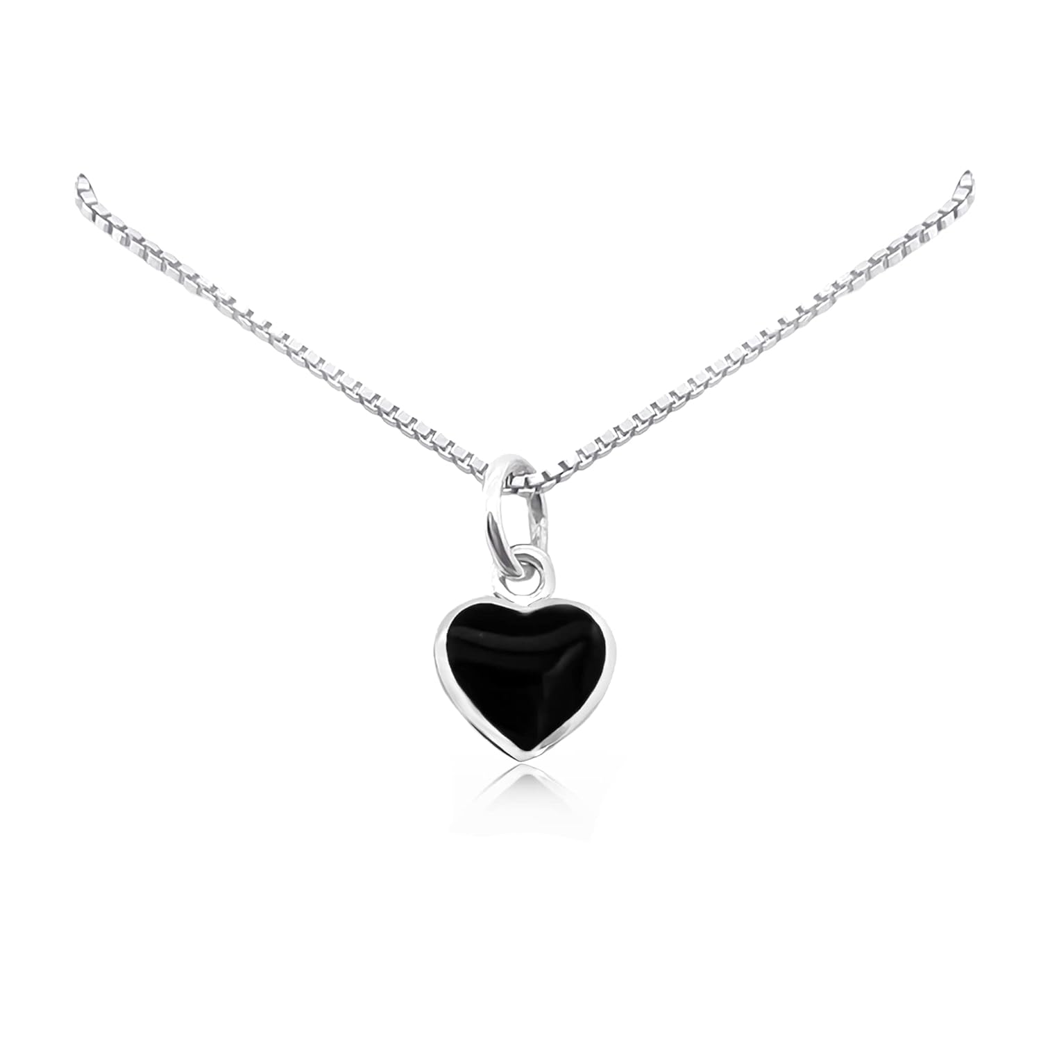 Dainty Black Onyx Heart Necklace in Sterling Silver for Women