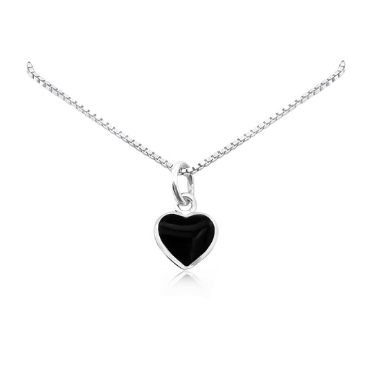 Dainty Black Onyx Heart Necklace in Sterling Silver for Women