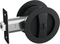 Matte Black Round Pocket Door Lock - Sleek Flush Handle for Sliding