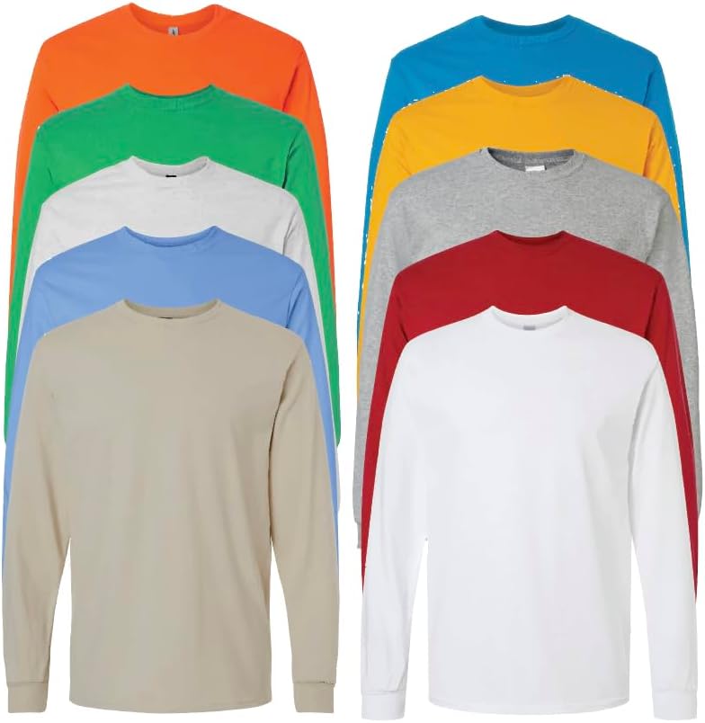 Everyday Tees Men's Heavy Cotton Long Sleeve Shirt Pack of 10