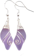 Yinahawaii Handmade Sea Glass Earrings - Hawaiian Wire Wave Drop