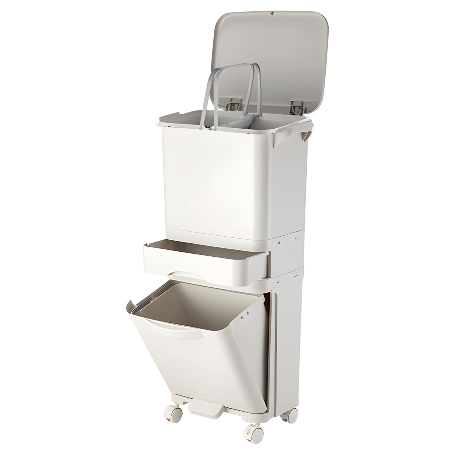42L Kitchen Trash Can with Three-Layer Dual Trash and Recycling