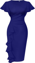 Memoriesea Vintage Ruffle Sleeve Ruched Bodycon Midi Dress soft