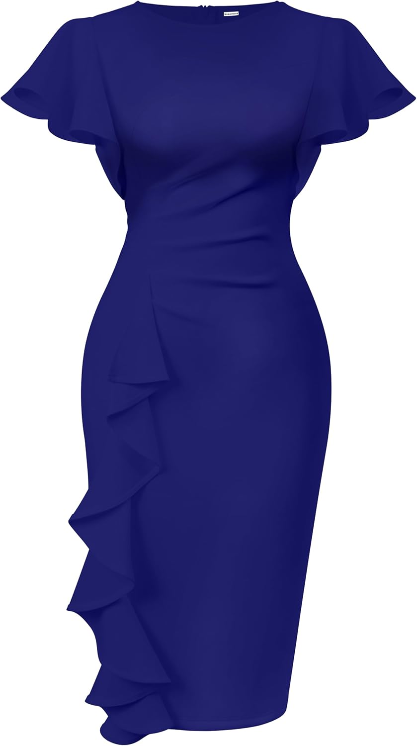 Memoriesea Women's Vintage Church Ruffle Sleeve Midi Dress
