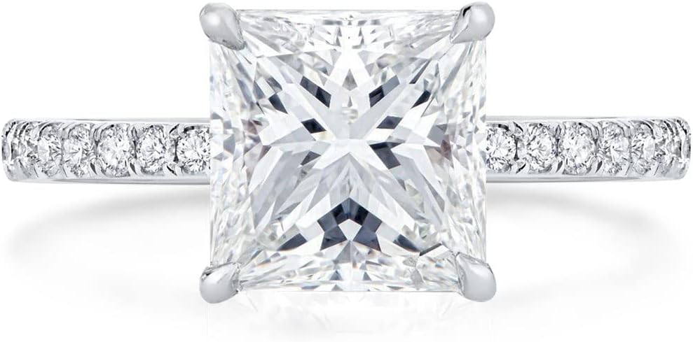 Princess Cut Engagement Ring with Emerald Cut Cubic Zirconia